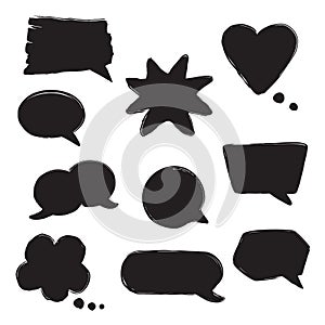 Black ink hand drawn speech bubbles vector set.