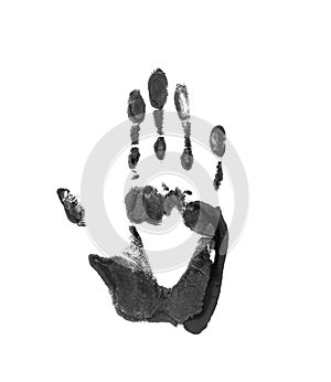 Black ink hand print isolated on white background