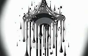 Black ink paint dripping isolated on white, abstract background