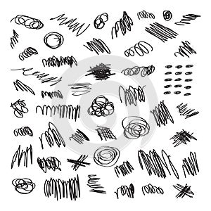 Black ink random hand drawn doodle lines and circles set on white