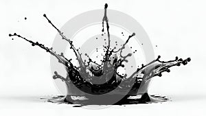 Black Ink Splash on White Background Dynamic Abstract Artistic Creative Visual