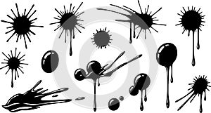 Black Ink Splatters and Drips Vector Set