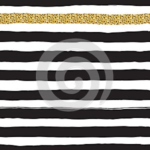 Black ink and white, gold vector seamless fat stripes pattern.