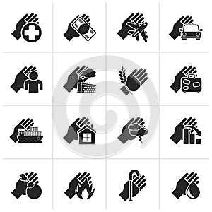 Black Insurance and risk icons