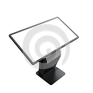 Black Interactive Information Terminal. Isometric View of a Touch Screen Kiosk Stand Isolated on a White Background.