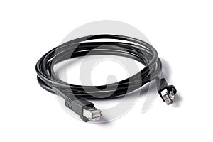 Black internet cable isolated on white background
