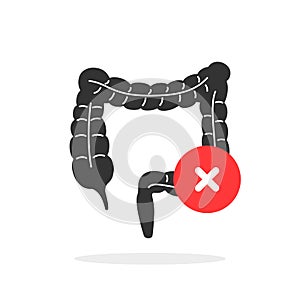 black intestinal tract icon with red circle with cross