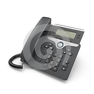 Black IP phone on a white. 3D illustration, clipping path