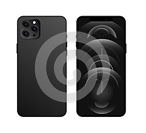 Black iphone 12 vector, Smartphone mockup white screen, mobile phone vector