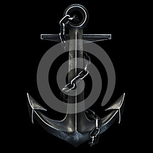 Black iron anchor on black background