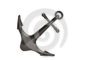 Black iron anchor on white background.3D illustration