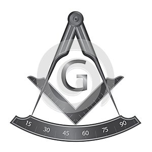 Black iron masonic square and compass symbol