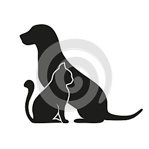 Black isolated dog and cat silhouette on white background