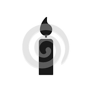Black isolated icon of candle on white background. Silhouette of light. Flat design.
