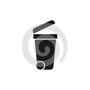 Black isolated icon of dumpster on white background. Sihouette of bin for trash. Flat design