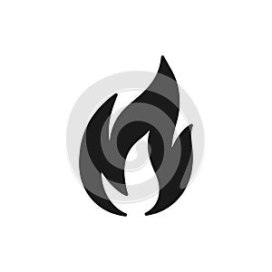 Black isolated icon of fire, flame on white background. Silhouette of bonfire. Flat design