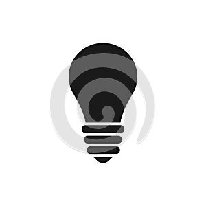 Black isolated icon of light bulb on white background. Silhouette of lamp. Symbol of idea, creative. Flat design