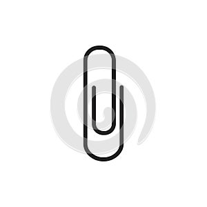 Black isolated icon of paper clip on white background. Silhouette of paper clip.