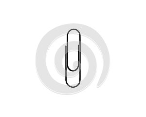 Black isolated icon of paper clip on white background. Silhouette of paper clip. Flat design