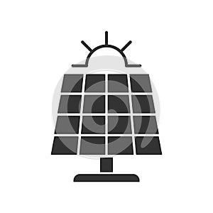 Black isolated icon of solar panel with sun on white background. Silhouette of solar battery.