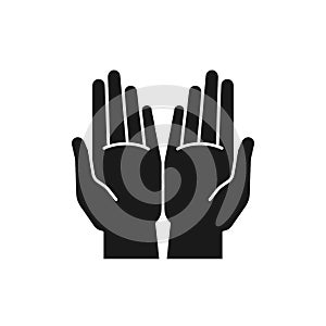 Black isolated icon of two open hands on white background. Silhouette of hands. Flat design