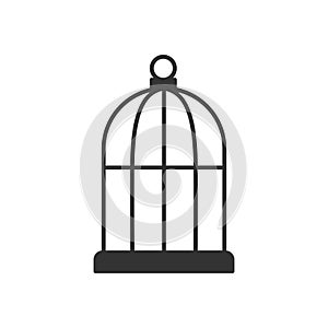 Black isolated outline icon of bird cage on white background. Line Icon of cage.