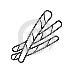 Black isolated outline icon of bread sticks on white background. Line Icon of bread stick.