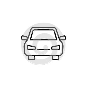 Black isolated outline icon of car on white background. Line Icon of automobile. Front view