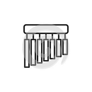 Black isolated outline icon of chimes on white background. Line Icon of percussion musical instrument.