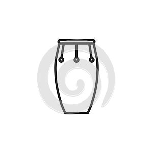 Black isolated outline icon of conga on white background. Line Icon of percussion musical instrument.