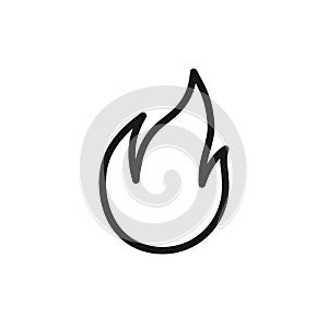 Black isolated outline icon of flame, fire on white background. Line Icon of bonfire.