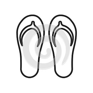 Black isolated outline icon of flip-flop on white background. Line Icon of flip flop.