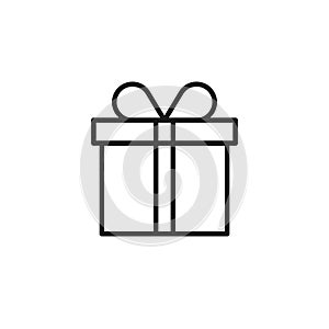 Black isolated outline icon of gift box on white background. Line Icon of gift box