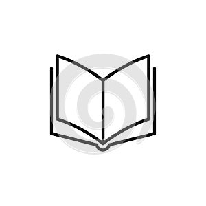 Black isolated outline icon of open book on white background. Line Icon of book