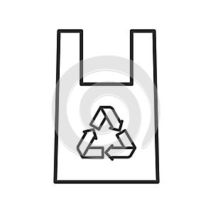 Black isolated outline icon of plastic eco bag on white background. Line Icon of recycle bag.