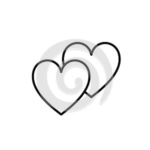 Black isolated outline icon of two hearts on white background. Line Icon of two hearts. Symbol of love