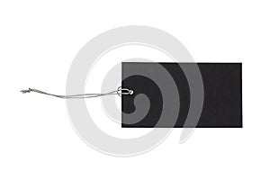 Black isolated recycle tag with silver elastic band on a white background