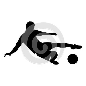 Black isolated silhouette of a football player in sports uniform who jumps to hit the ball