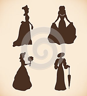 Black isolated women silhouettes Vintage icons co