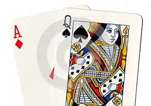 A black jack hand of playing cards.