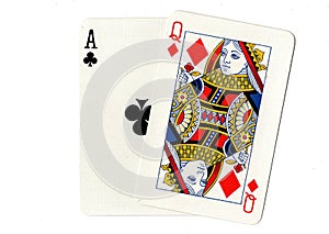 A black jack hand of playing cards.