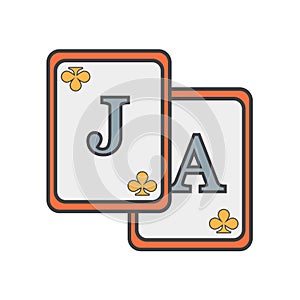 Black jack icon vector sign and symbol isolated on white background, Black jack logo concept