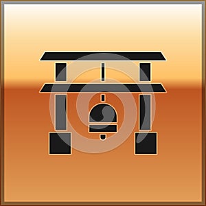 Black Japan Gate icon isolated on gold background. Torii gate sign. Japanese traditional classic gate symbol. Vector