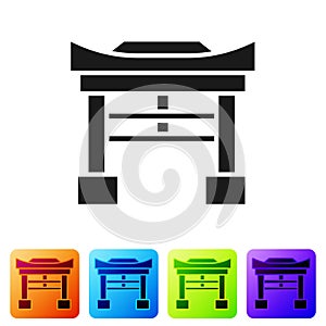 Black Japan Gate icon isolated on white background. Torii gate sign. Japanese traditional classic gate symbol. Set icons