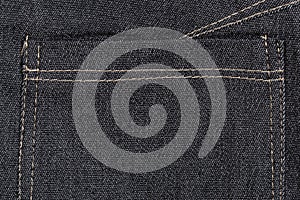 Black jeans pocket closeup on black jeans background