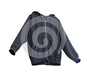 Black jersey hooded zipper jacket,sport blouse, longsleeve top flying isolated on white