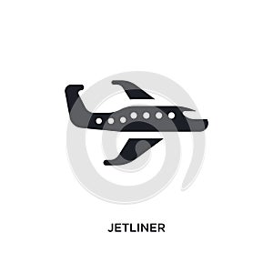 black jetliner isolated vector icon. simple element illustration from transportation concept vector icons. jetliner editable logo