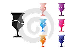 Black Jewish goblet icon isolated on white background. Jewish wine cup for kiddush. Kiddush cup for Shabbat. Set icons