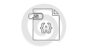 Black JS file document. Download js button line icon on white background. JS file symbol. 4K Video motion graphic