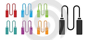 Black Jump rope icon isolated on white background. Skipping rope. Sport equipment. Set icons colorful. Vector